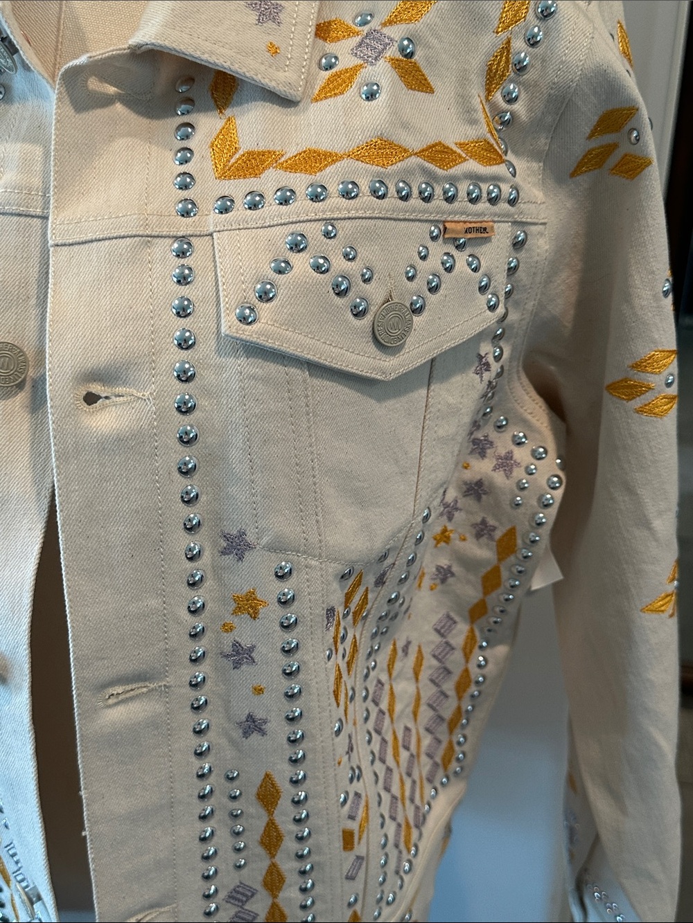 MOTHER The Bruiser Appliquéd Studded Denim Jacket New! - Picture 10 of 16